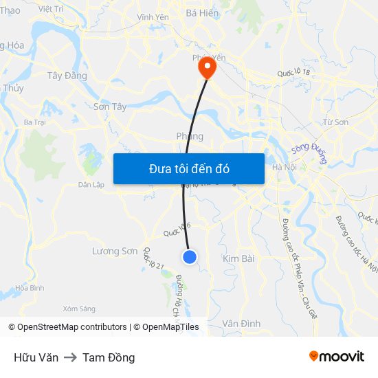 Hữu Văn to Tam Đồng map