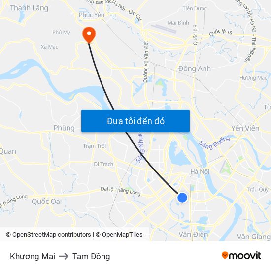 Khương Mai to Tam Đồng map