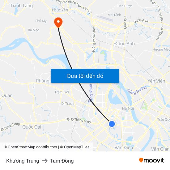 Khương Trung to Tam Đồng map
