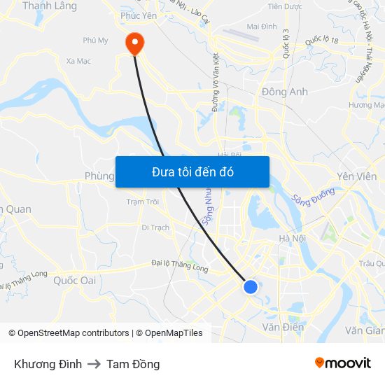 Khương Đình to Tam Đồng map