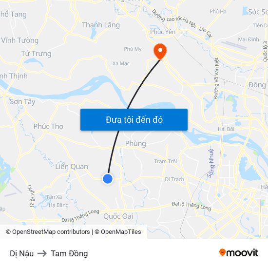 Dị Nậu to Tam Đồng map