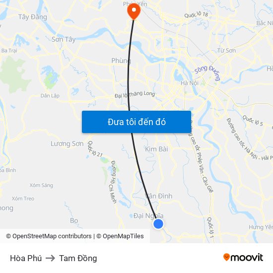 Hòa Phú to Tam Đồng map