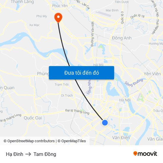 Hạ Đình to Tam Đồng map