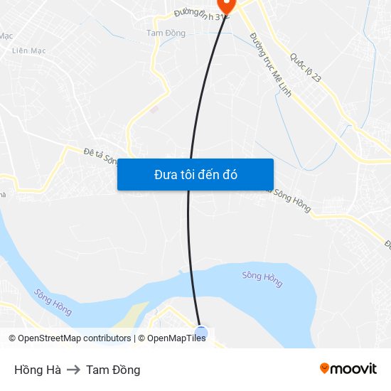 Hồng Hà to Tam Đồng map