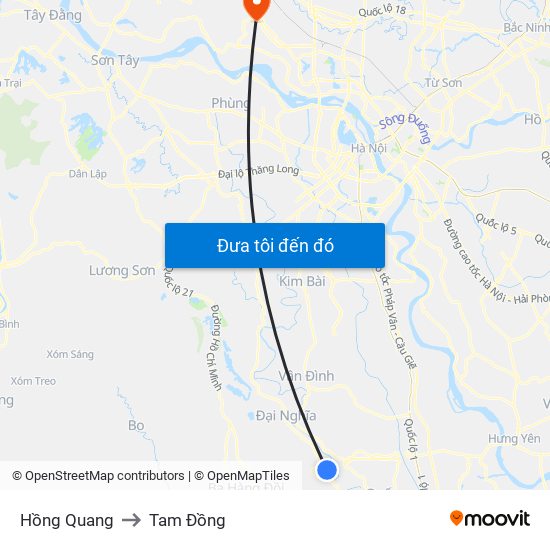 Hồng Quang to Tam Đồng map