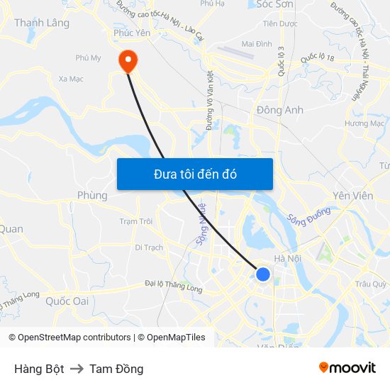 Hàng Bột to Tam Đồng map