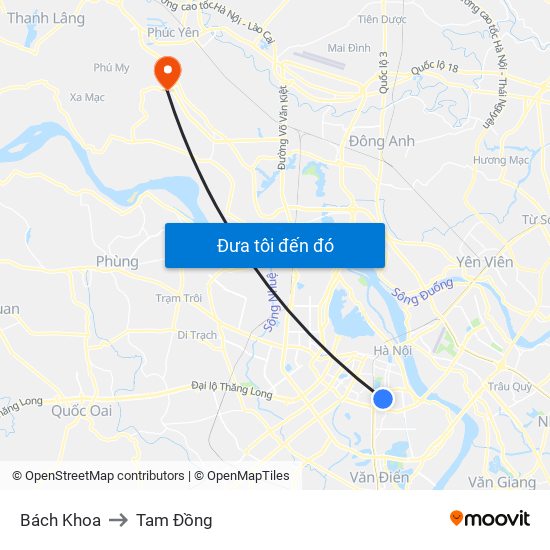 Bách Khoa to Tam Đồng map