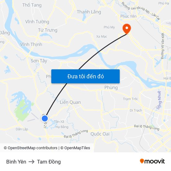 Bình Yên to Tam Đồng map