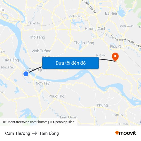 Cam Thượng to Tam Đồng map