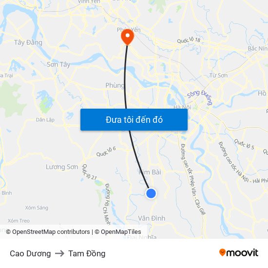 Cao Dương to Tam Đồng map