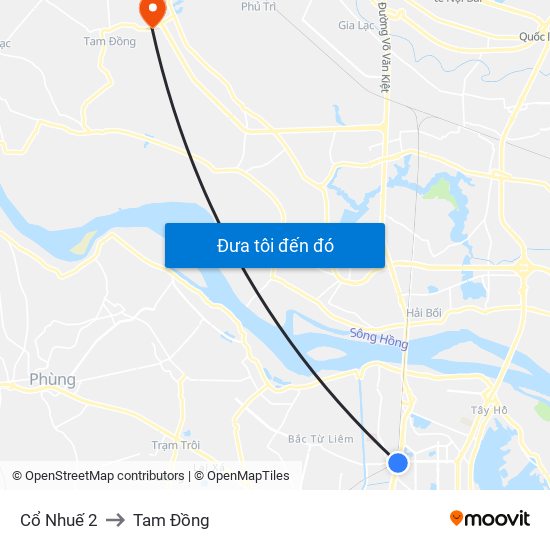 Cổ Nhuế 2 to Tam Đồng map