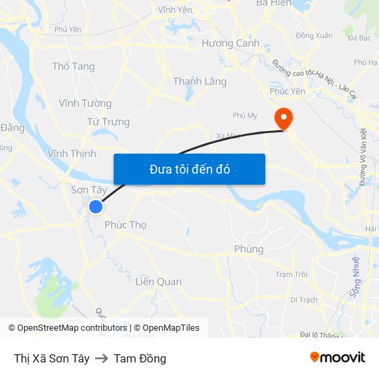 Thị Xã Sơn Tây to Tam Đồng map