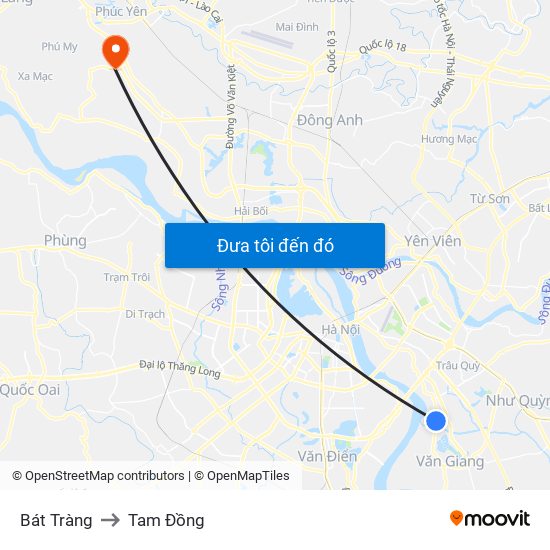 Bát Tràng to Tam Đồng map