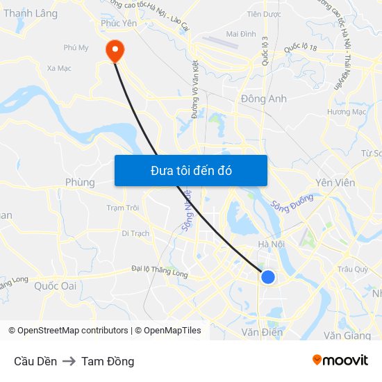 Cầu Dền to Tam Đồng map