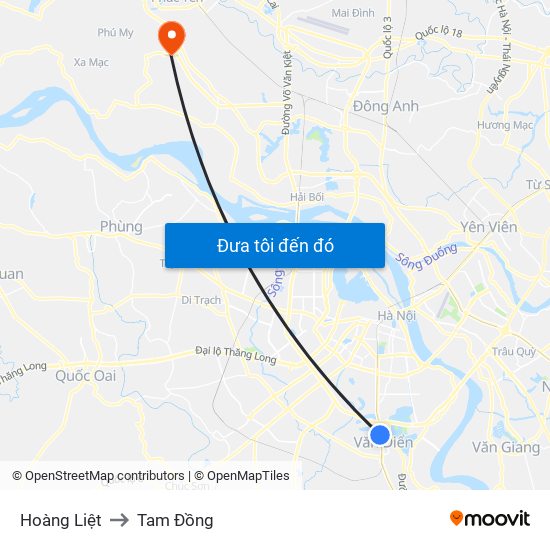 Hoàng Liệt to Tam Đồng map