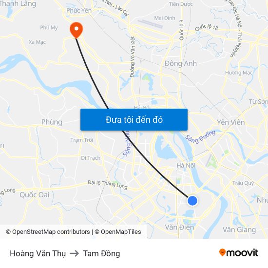 Hoàng Văn Thụ to Tam Đồng map