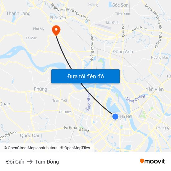 Đội Cấn to Tam Đồng map