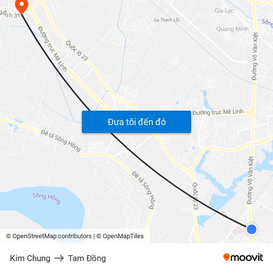 Kim Chung to Tam Đồng map