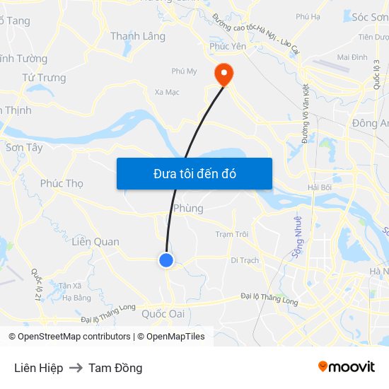 Liên Hiệp to Tam Đồng map