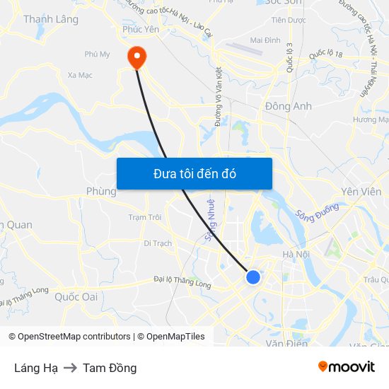 Láng Hạ to Tam Đồng map