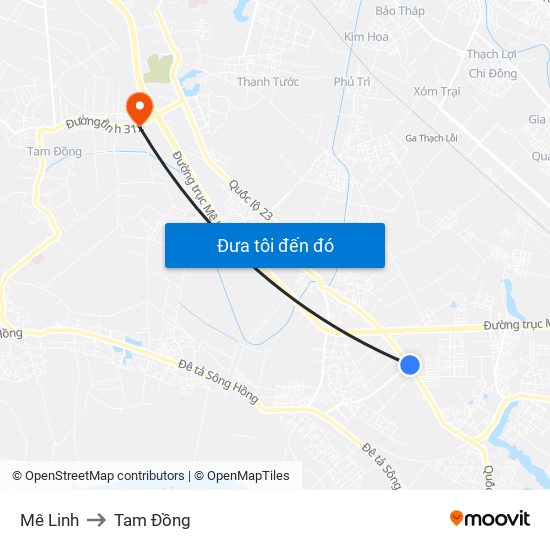 Mê Linh to Tam Đồng map