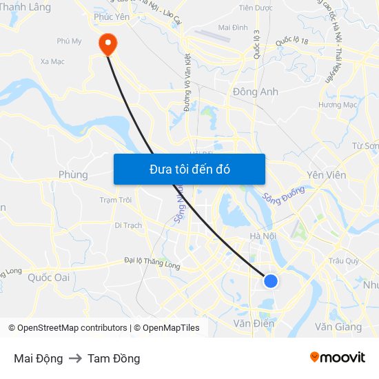 Mai Động to Tam Đồng map
