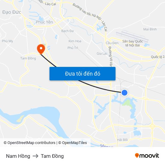 Nam Hồng to Tam Đồng map