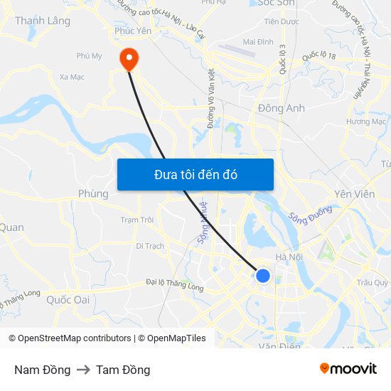 Nam Đồng to Tam Đồng map