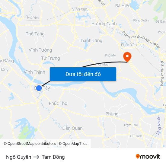 Ngô Quyền to Tam Đồng map