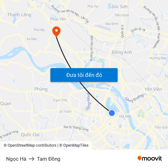 Ngọc Hà to Tam Đồng map