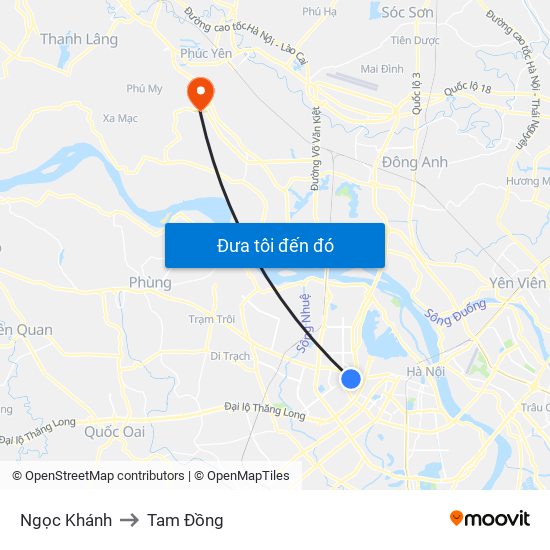 Ngọc Khánh to Tam Đồng map
