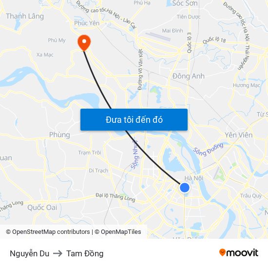 Nguyễn Du to Tam Đồng map