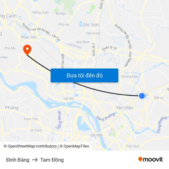 Đình Bảng to Tam Đồng map