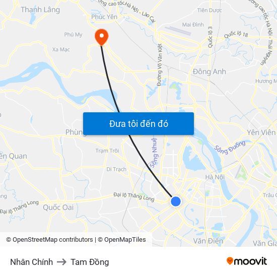 Nhân Chính to Tam Đồng map