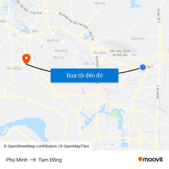 Phú Minh to Tam Đồng map