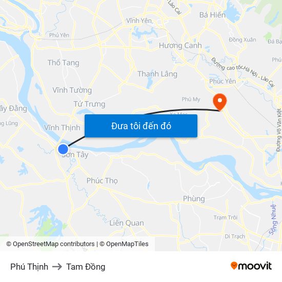 Phú Thịnh to Tam Đồng map