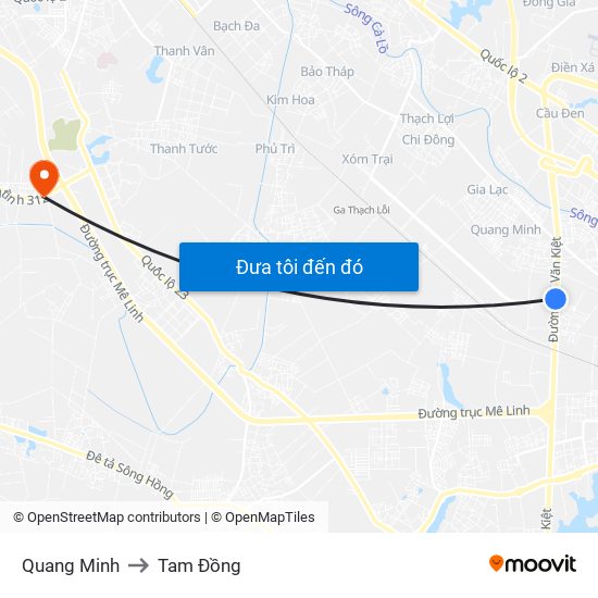 Quang Minh to Tam Đồng map