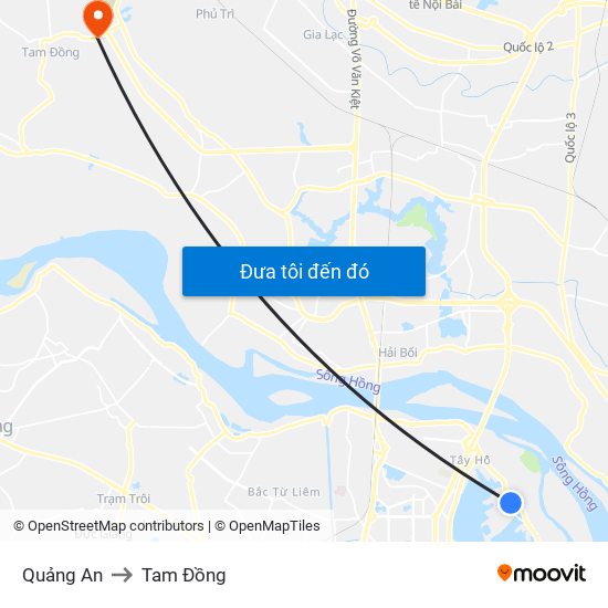 Quảng An to Tam Đồng map