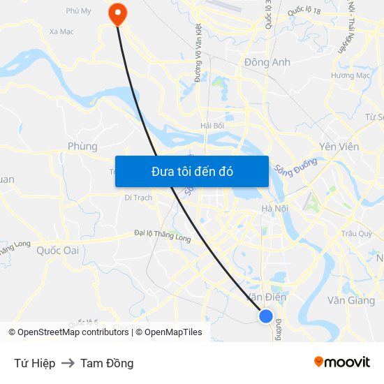 Tứ Hiệp to Tam Đồng map