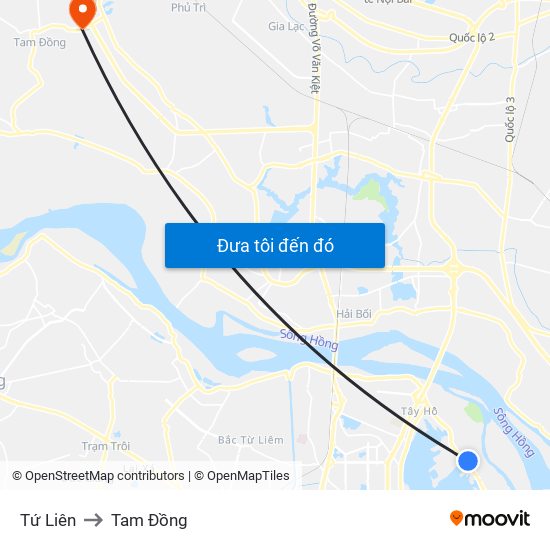 Tứ Liên to Tam Đồng map