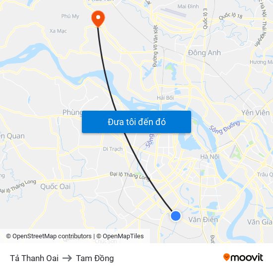 Tả Thanh Oai to Tam Đồng map