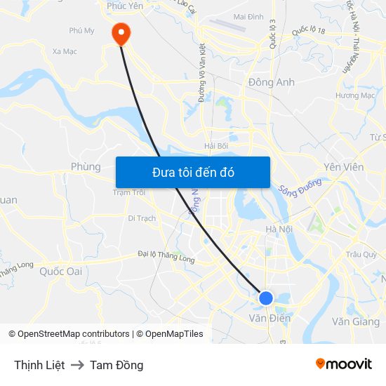 Thịnh Liệt to Tam Đồng map