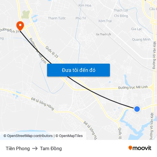 Tiền Phong to Tam Đồng map