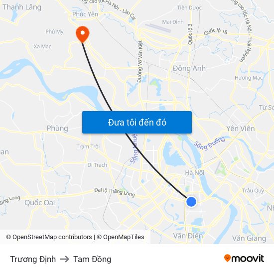 Trương Định to Tam Đồng map