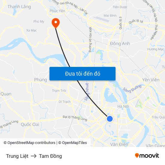 Trung Liệt to Tam Đồng map