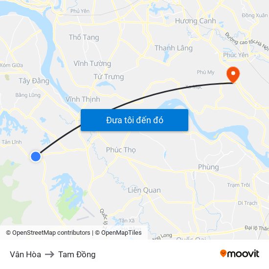 Vân Hòa to Tam Đồng map