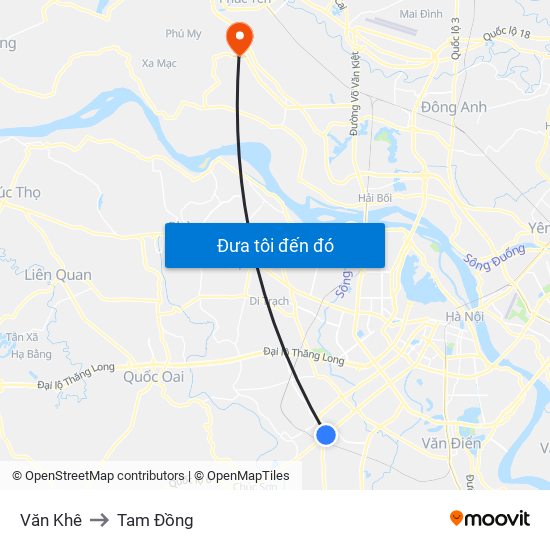 Văn Khê to Tam Đồng map