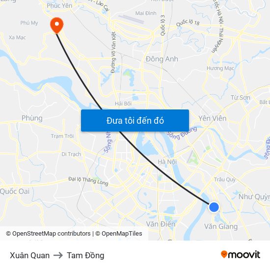 Xuân Quan to Tam Đồng map