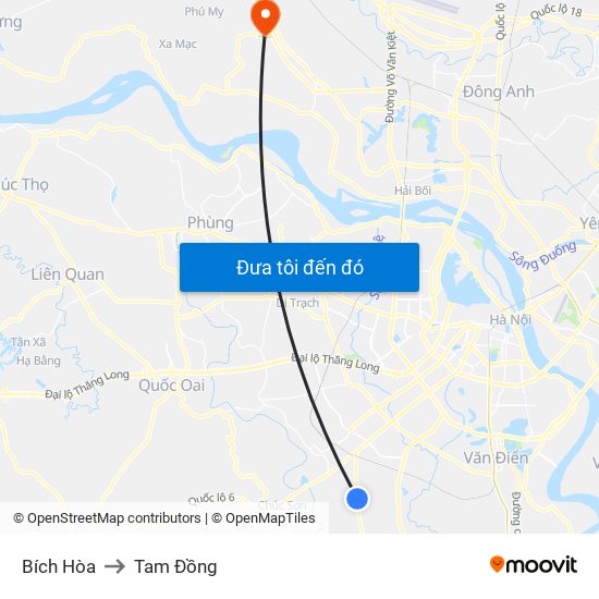 Bích Hòa to Tam Đồng map