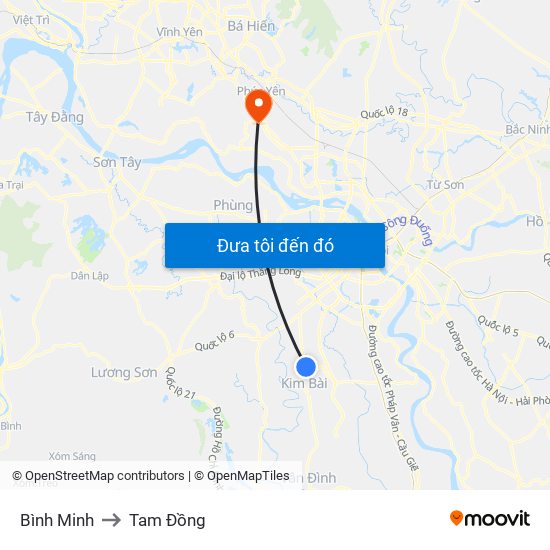 Bình Minh to Tam Đồng map